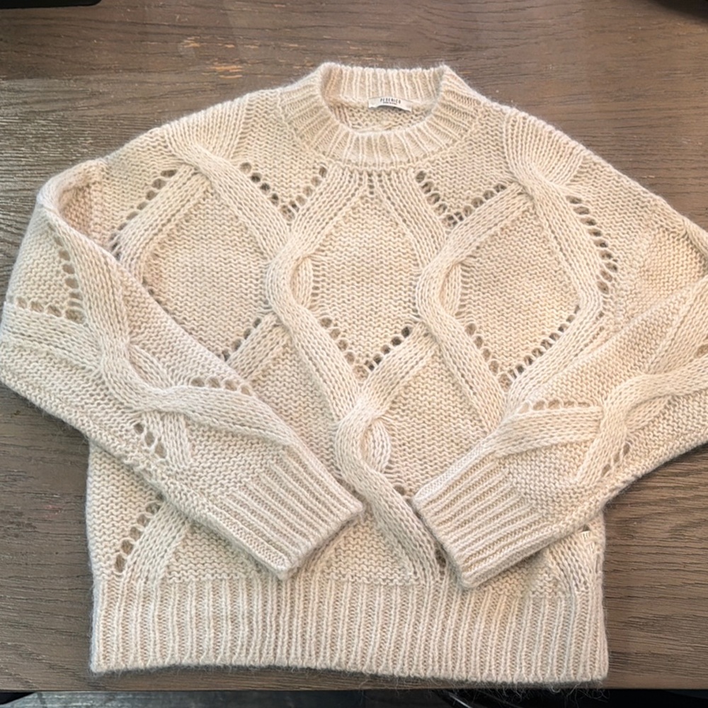 Peserico Cream Cable Knit Crewneck Sweater size 36 (small)